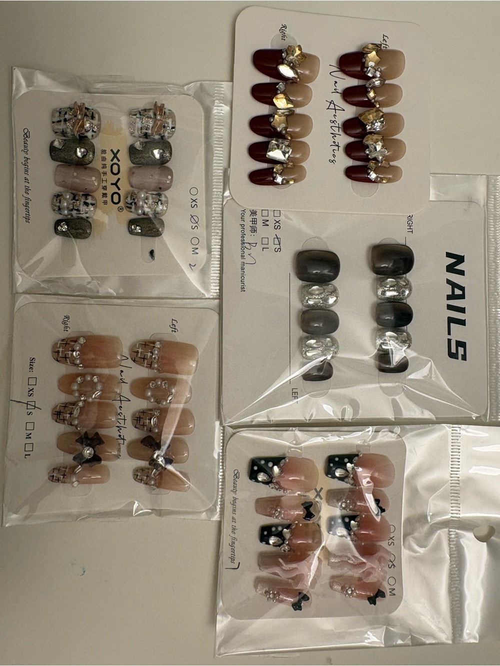 * 5 Set Press-On Nails Size S – Cute Y2K Short Square Mix, Glossy